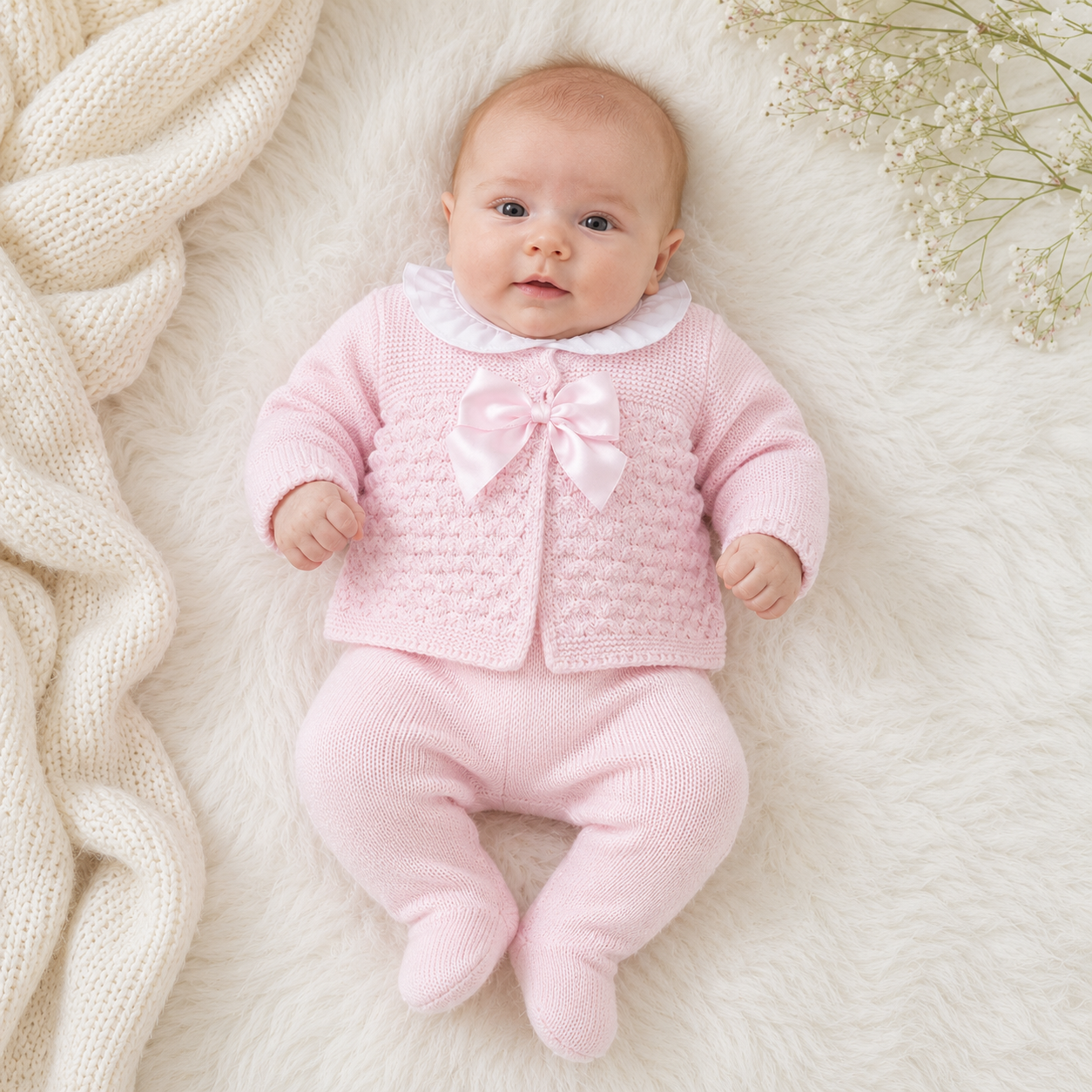 Fruit de Ma Passion Pink Knitted 3 Piece Baby Set