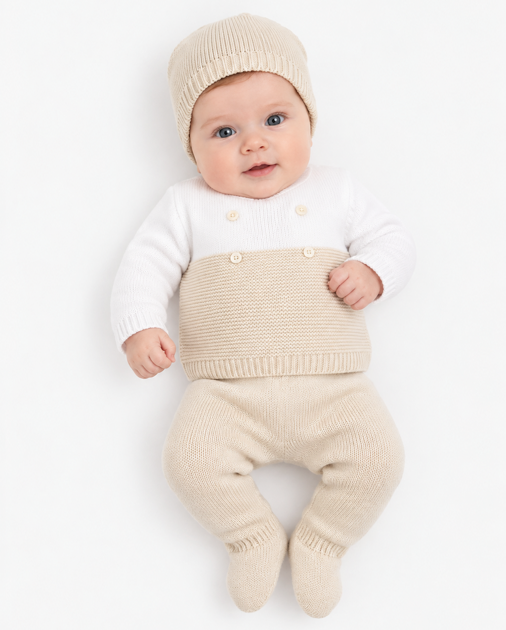 fruit de ma passion white and beige knitted baby set - Adorababy.co.uk