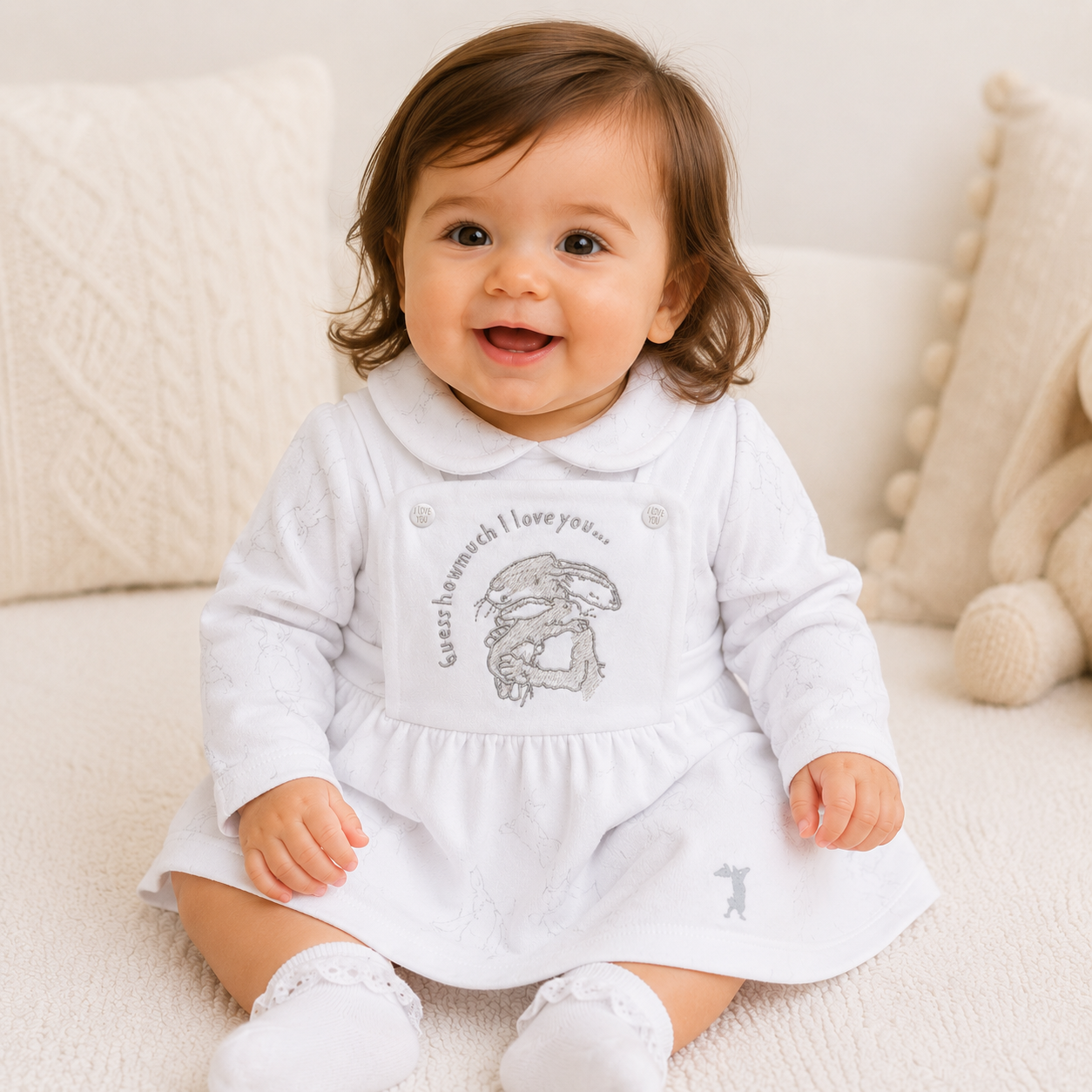 baby wearing guess how much i love you white dress Adorababy.co.uk
