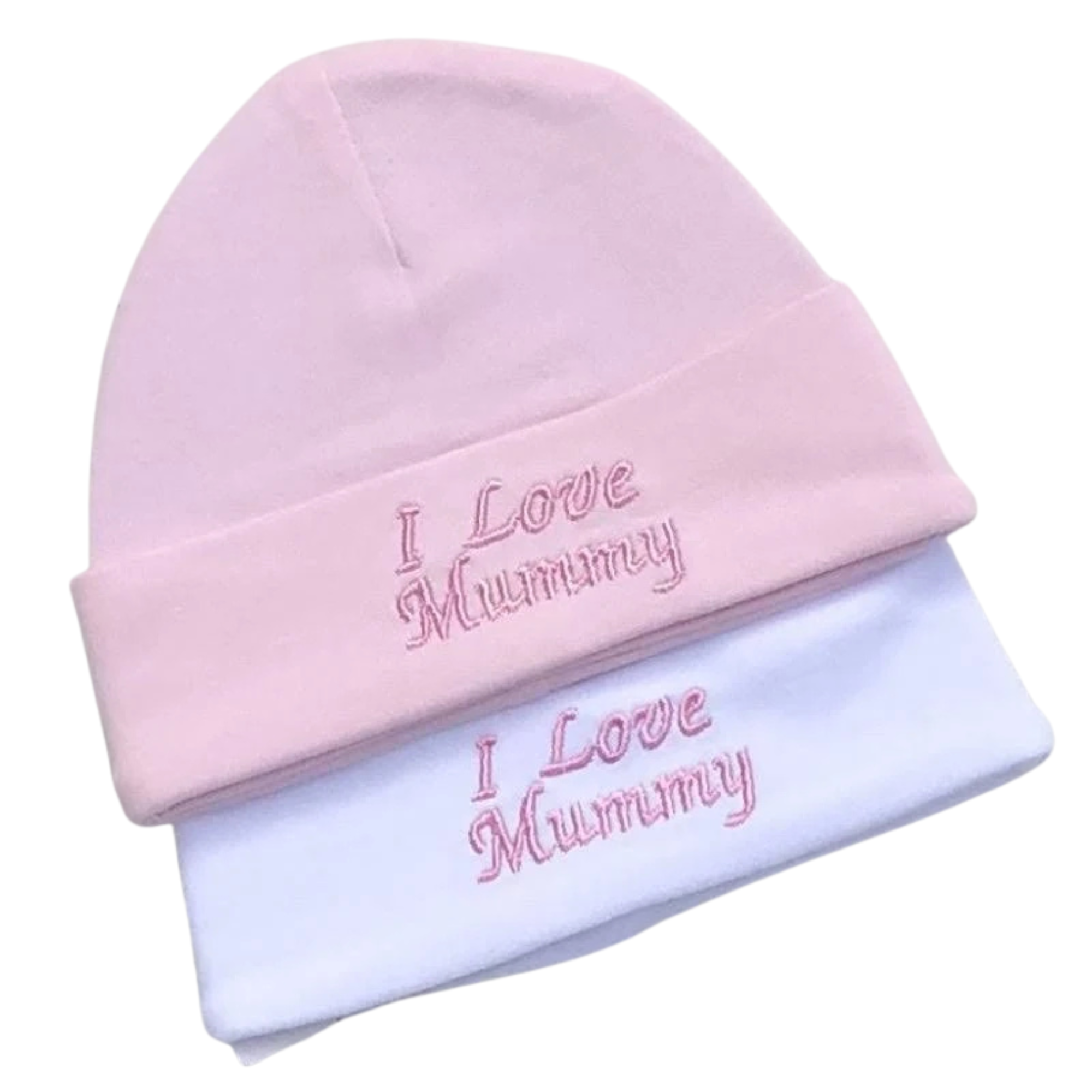 Pink & White I Love Mummy Newborn Baby Hat Set