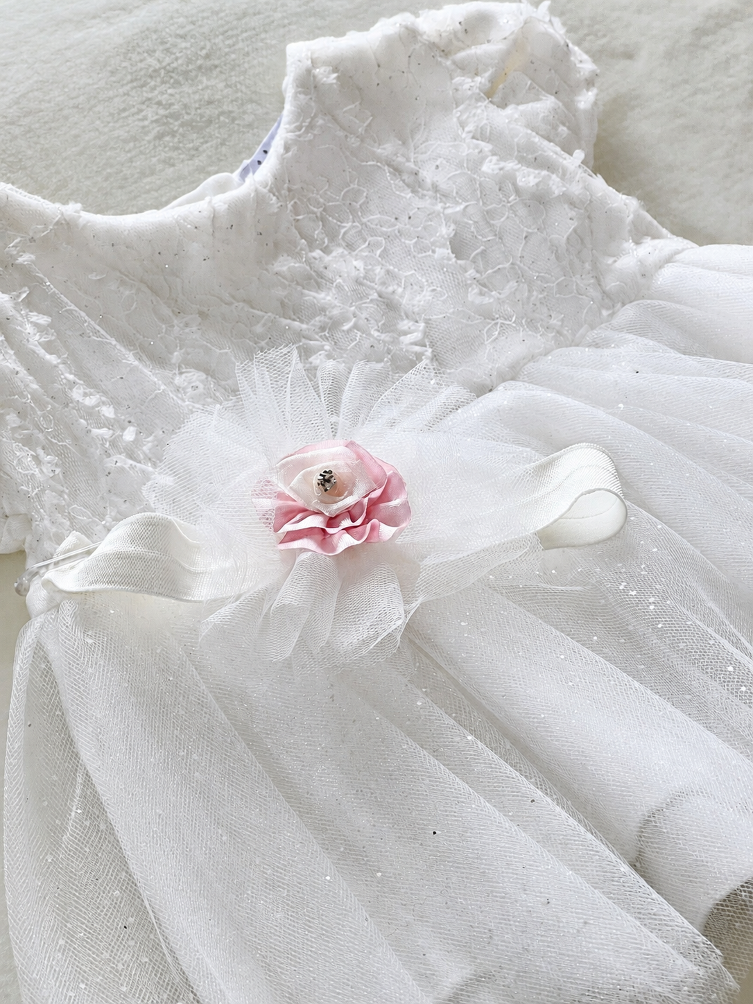 Ivory White Sparkle Baby Girls Dress & Headband Set