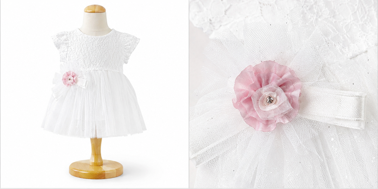Ivory White Sparkle Baby Girls Dress & Headband Set