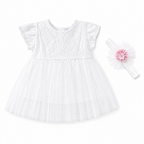 Ivory White Sparkle Baby Girls Dress & Headband Set