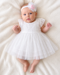 Ivory White Sparkle Baby Girls Dress & Headband Set