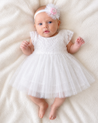 Ivory White Sparkle Baby Girls Dress & Headband Set