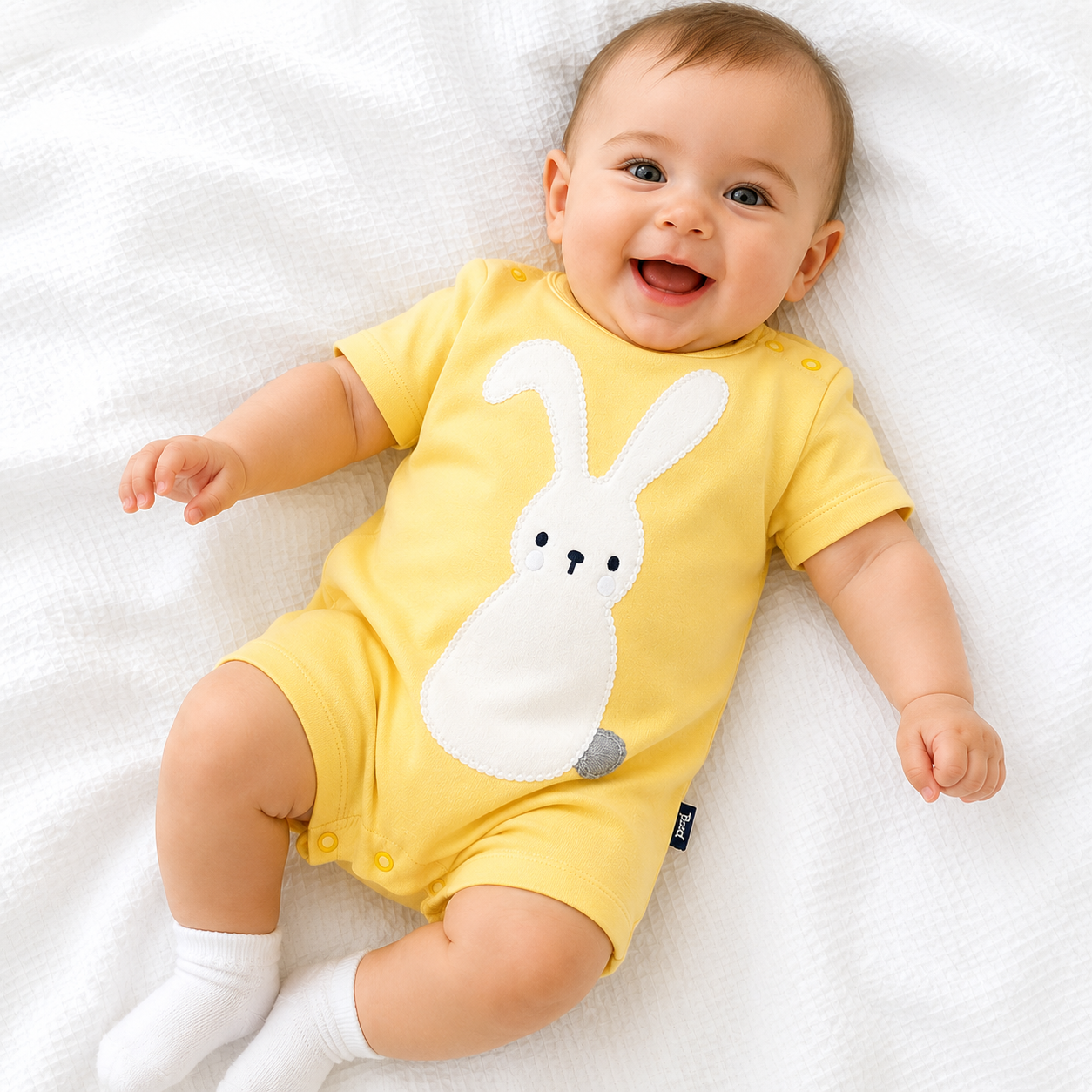 Bunny Time  Yellow Organic Cotton Baby Romper