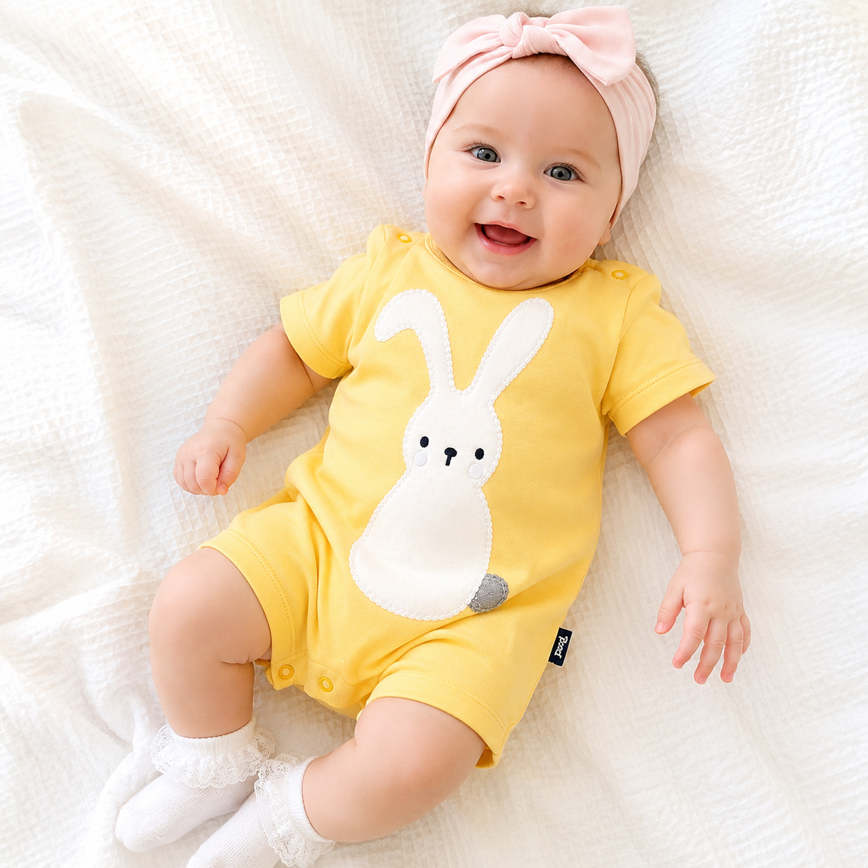Bunny Time  Yellow Organic Cotton Baby Romper