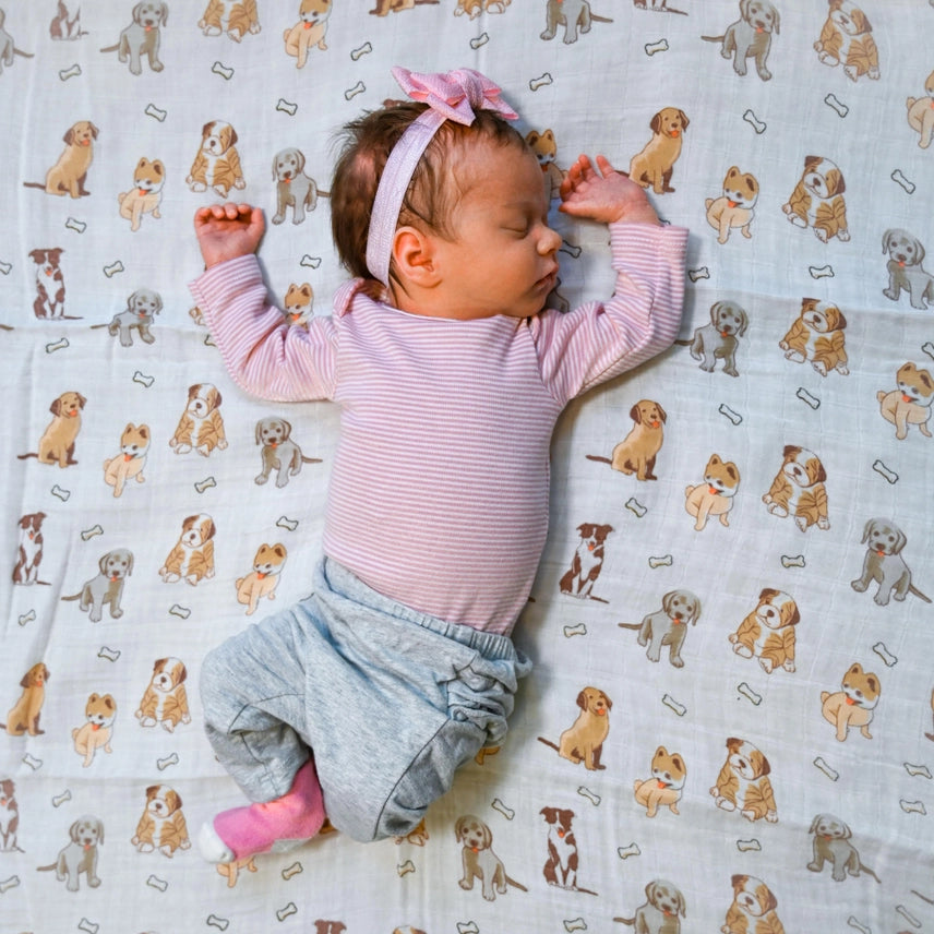 Lollybanks 'Woof Woof' Muslin Cotton Baby Swaddle Blanket