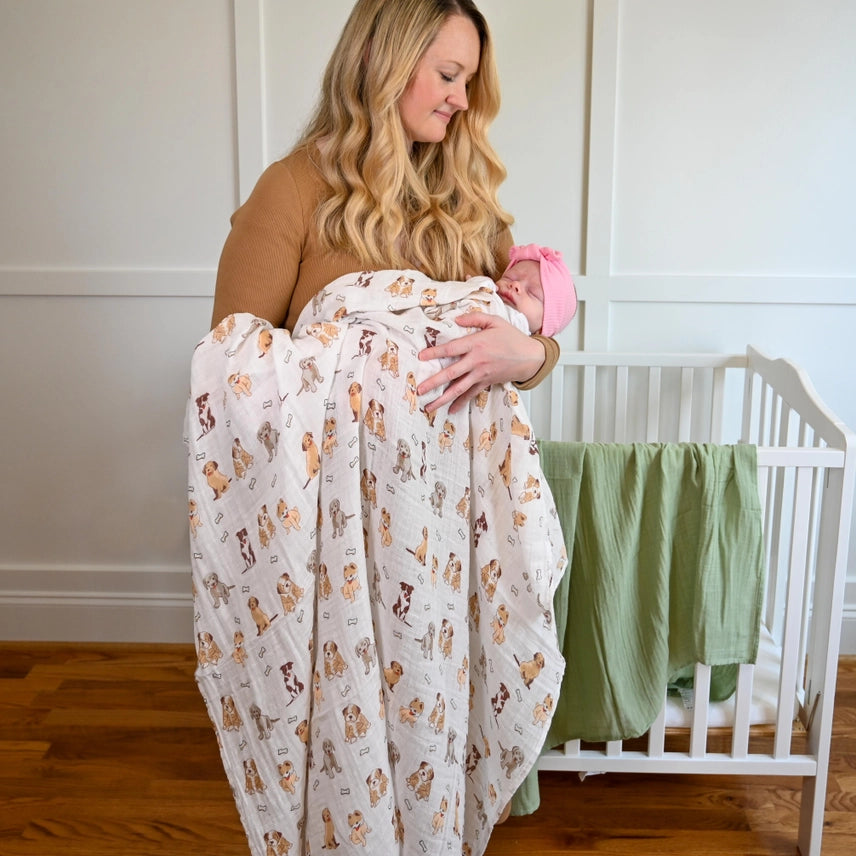 Lollybanks 'Woof Woof' Muslin Cotton Baby Swaddle Blanket