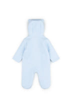 Light blue baby pramsuit with a hood on a white background - Adorababy uk