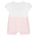 Pink & White Baby Girls Ruffle & Bow Cotton Shortie Romper