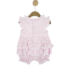 Baby Girls Pink Striped Cotton Shortie Romper with Ruffles & Bow - Age 9 months