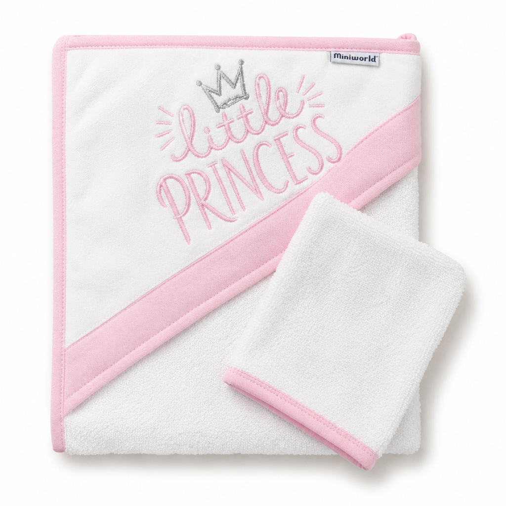 Little Princess Embroidered Hooded Towel & Wash Mitt Set