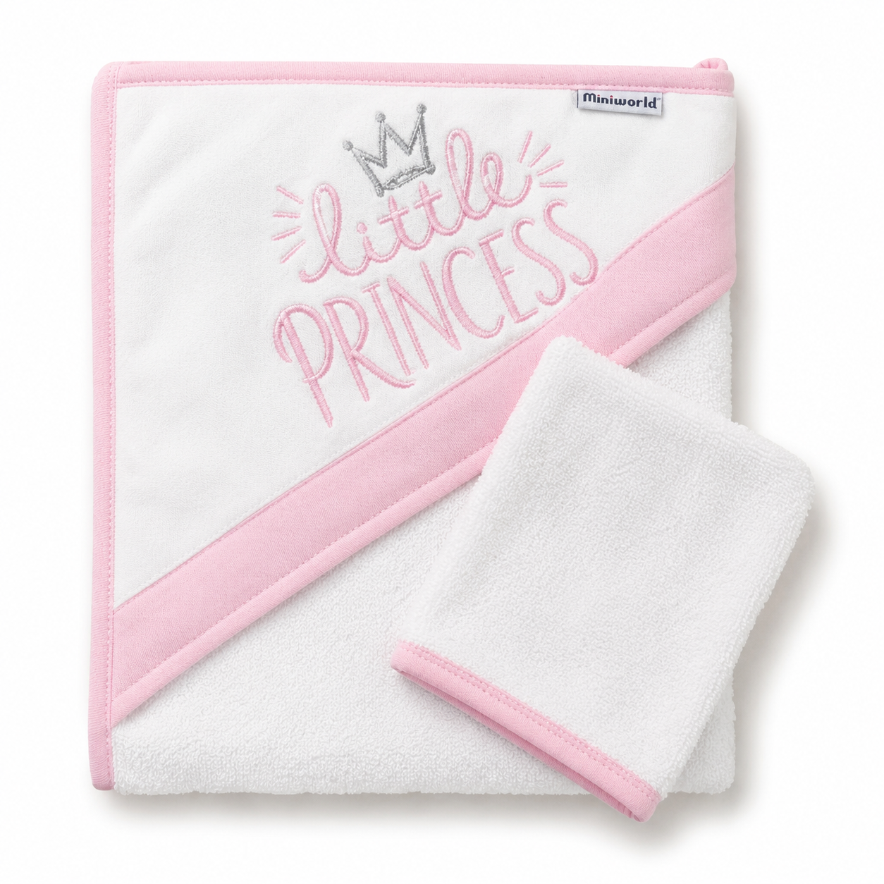 Little Princess Embroidered Hooded Towel & Wash Mitt Set