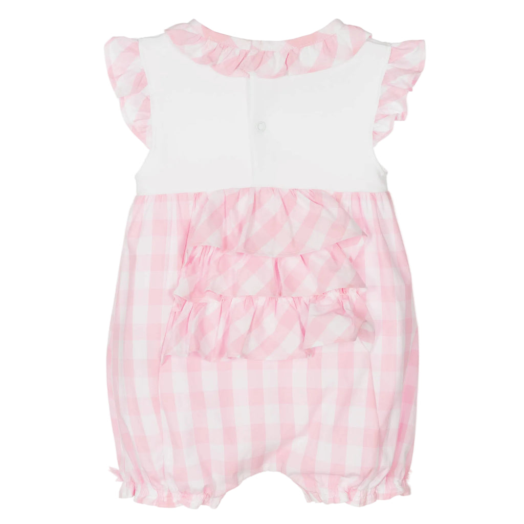 mintini baby girls pink ruffled summer shortie romper | Adorababy  uk