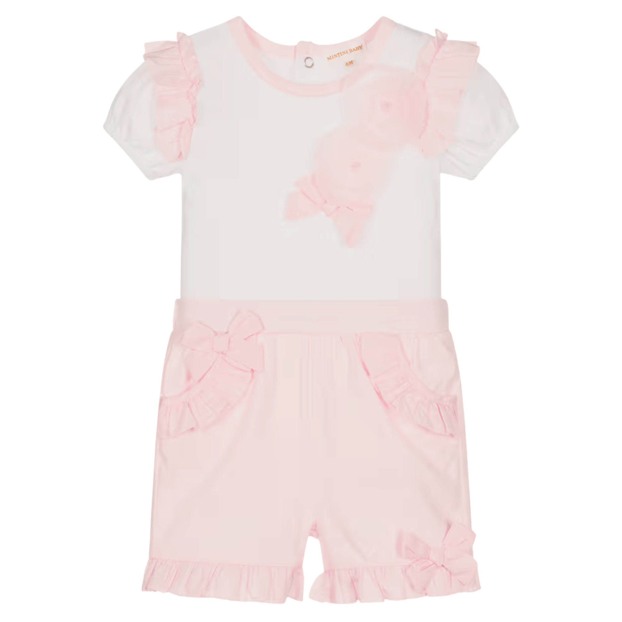Pink & White Cotton Ruffled Baby Girls Shorts Set