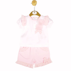 Pink & White Cotton Ruffled Baby Girls Shorts Set