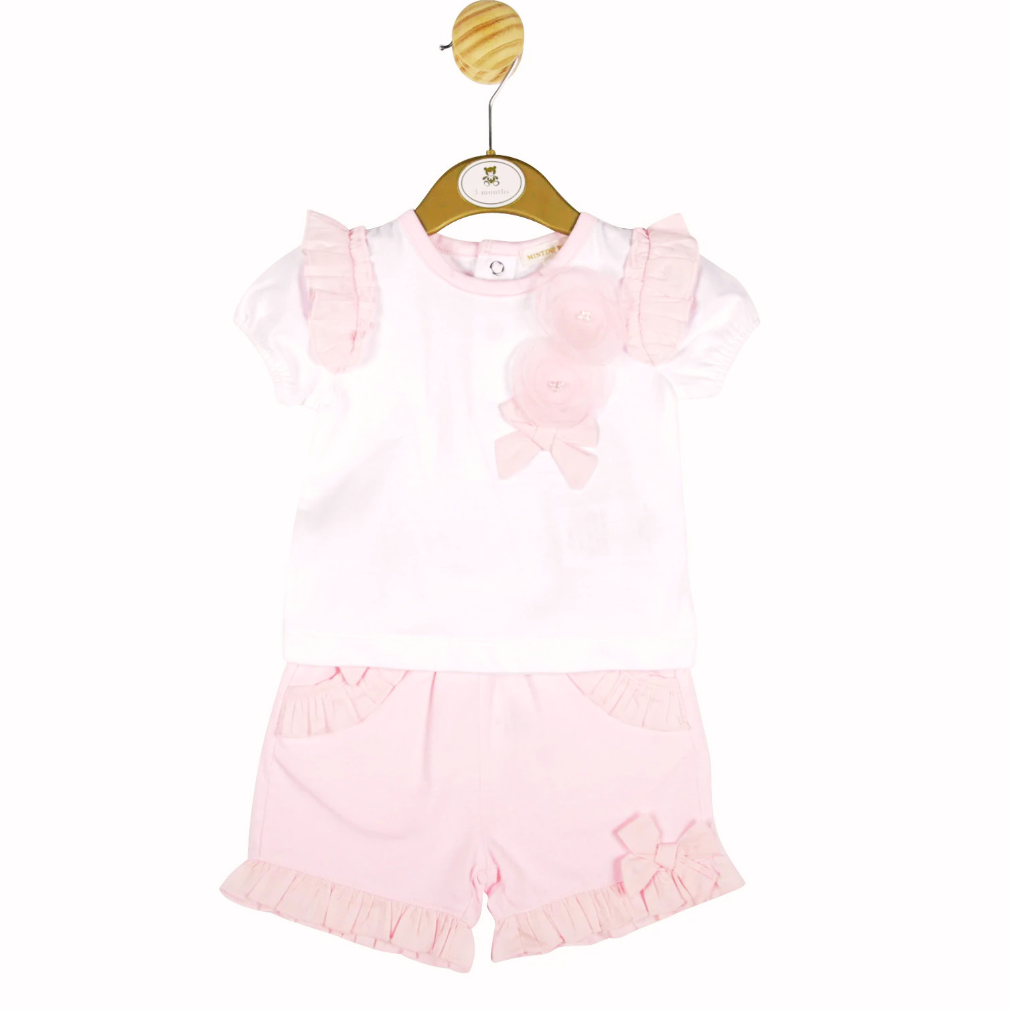 Pink & White Cotton Ruffled Baby Girls Shorts Set