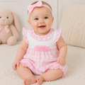Pink & White Ruffled Baby Girls Summer Shortie Romper
