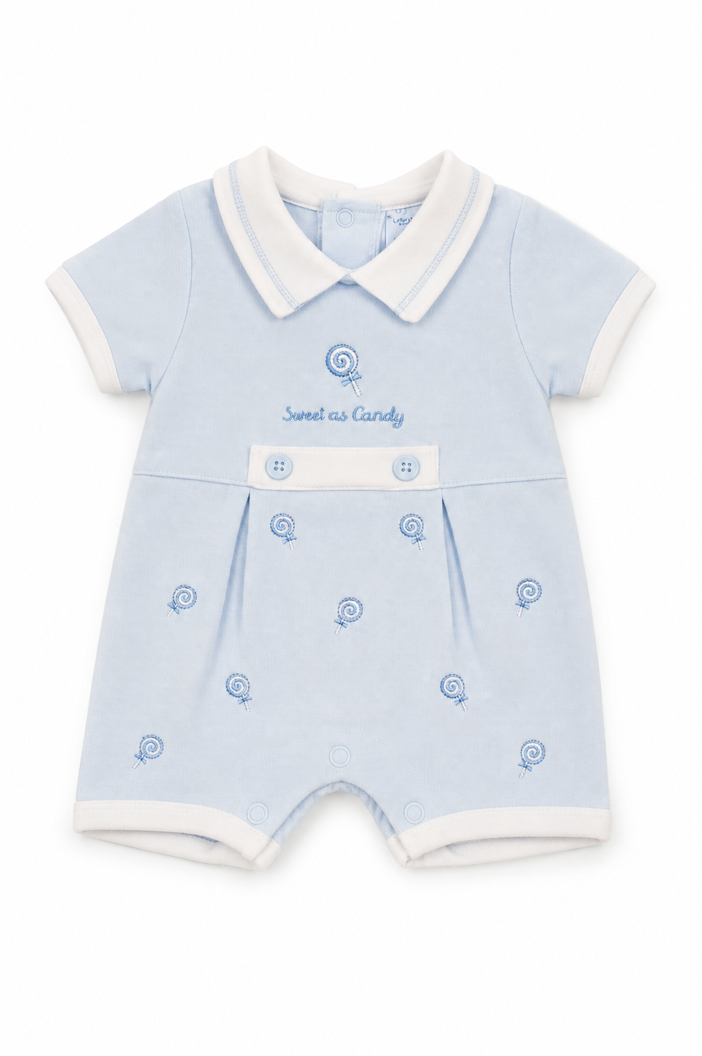 Tiny Baby Sweet as Candy Sky Blue & White Romper