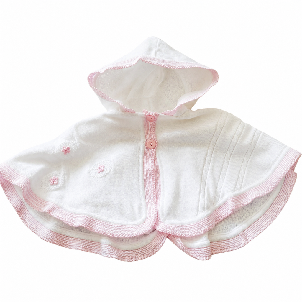 PEX Newborn Baby Girls Cotton & Crochet Knit Hooded Poncho