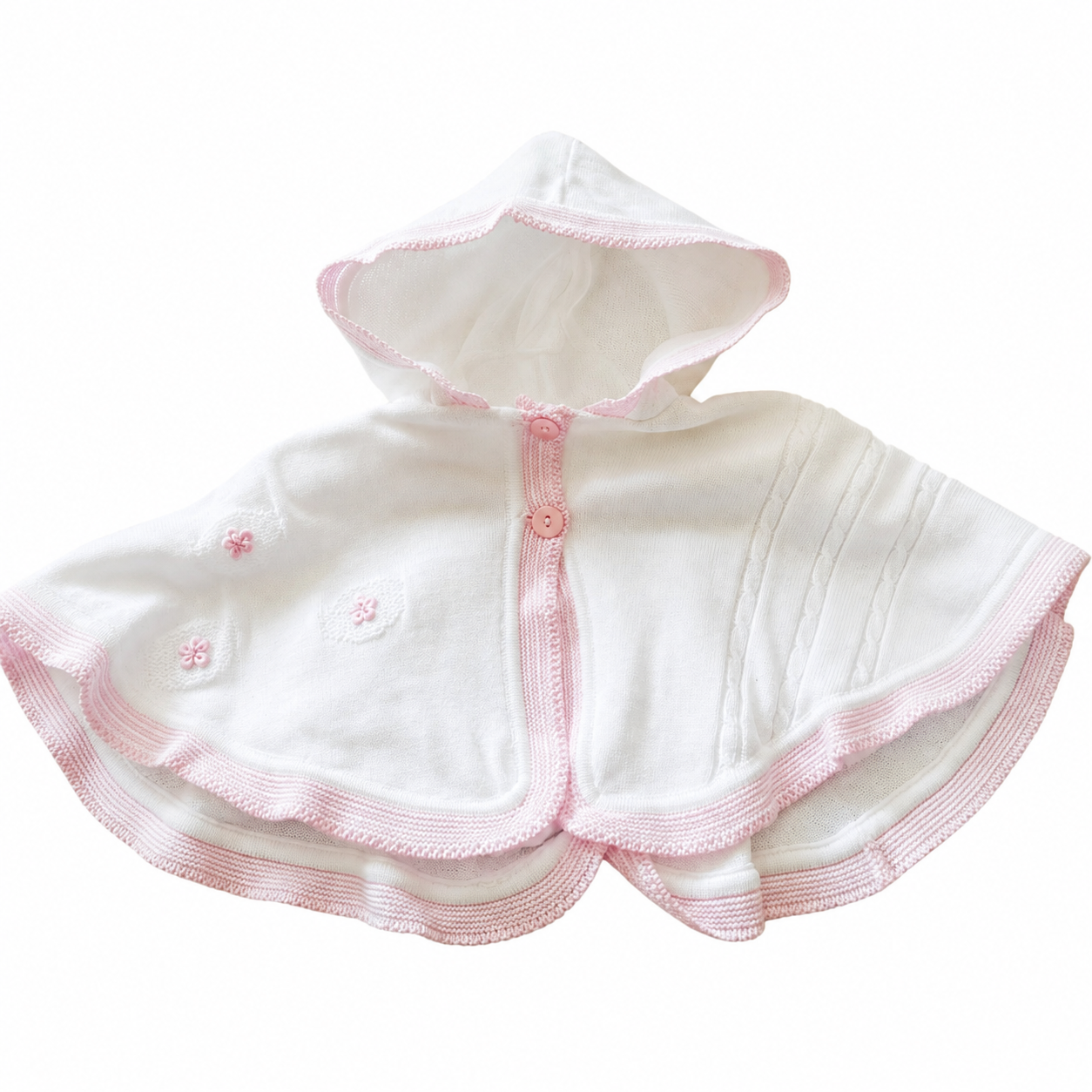 PEX Newborn Baby Girls Cotton & Crochet Knit Hooded Poncho