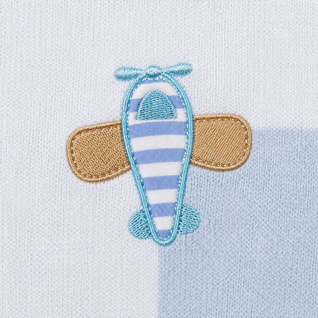 Sky Blue & White Soft Cotton Knit Aeroplane Romper