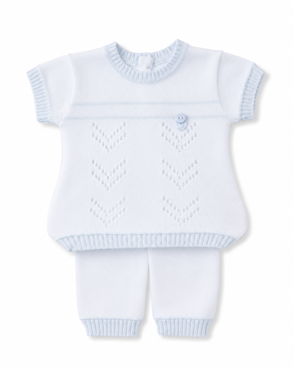 Baby Boys White & Sky Fine Cotton Knit Two Piece Set