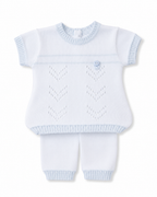 Baby Boys White & Sky Fine Cotton Knit Two Piece Set