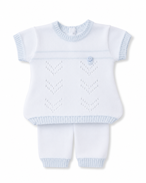 Baby Boys White & Sky Fine Cotton Knit Two Piece Set