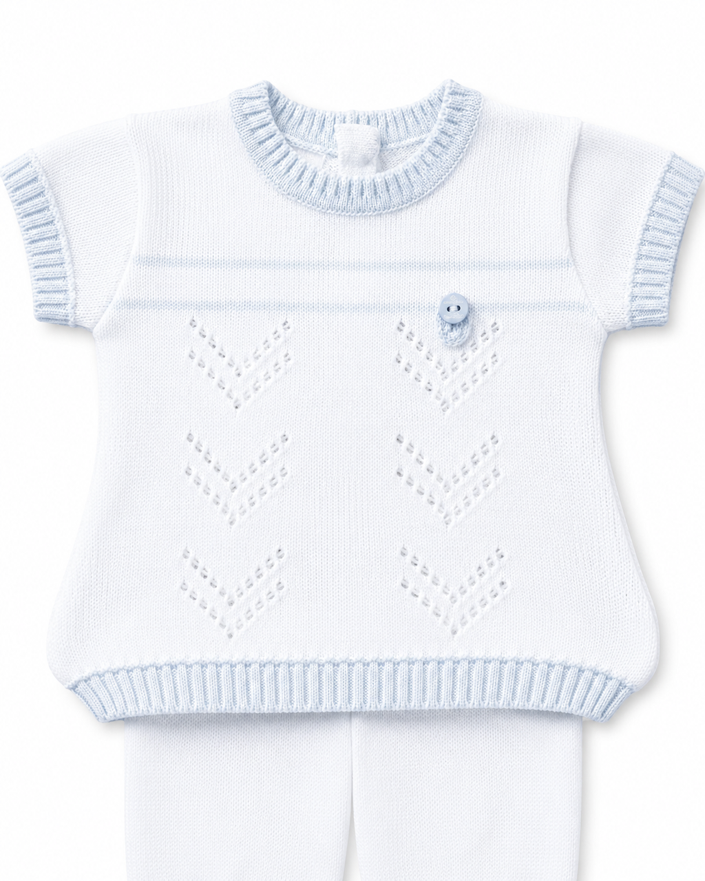 Baby Boys White & Sky Fine Cotton Knit Two Piece Set