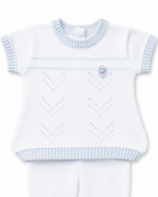 Baby Boys White & Sky Fine Cotton Knit Two Piece Set