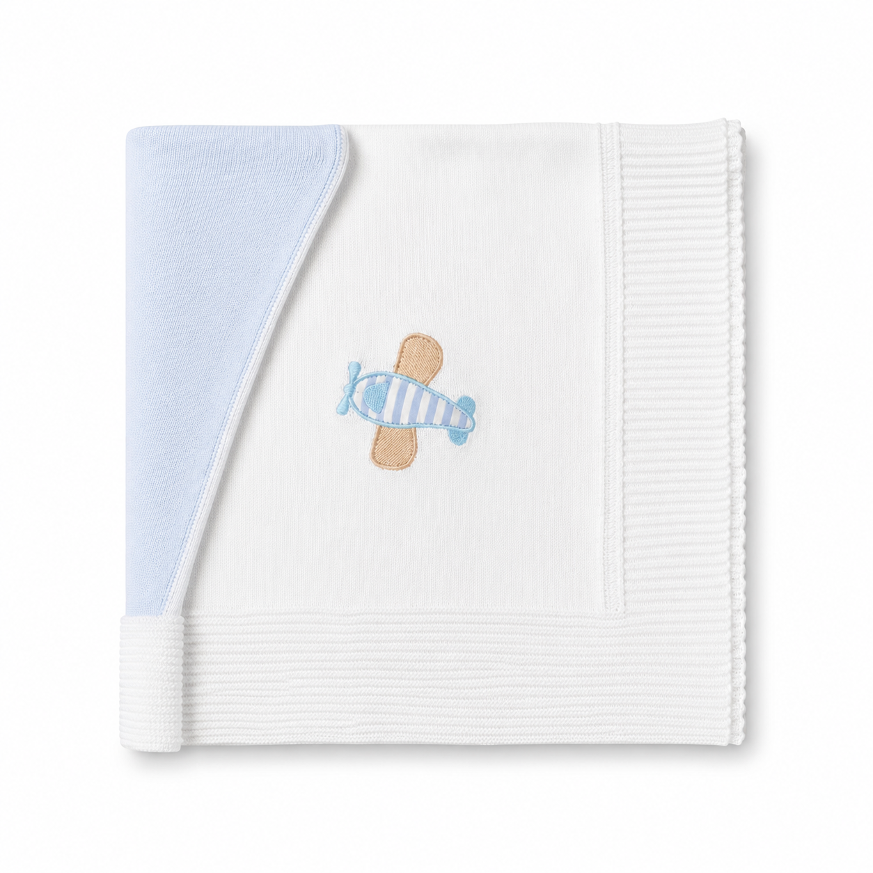Sky Blue & White Soft Cotton Knit Aeroplane Blanket