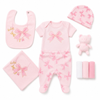 Pink Bows Baby Girls 10 Piece Cotton Layette Gift Set