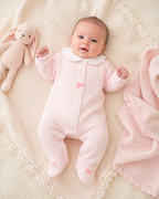 Baby Girls Pink Lace & Ribbon Bow All in One