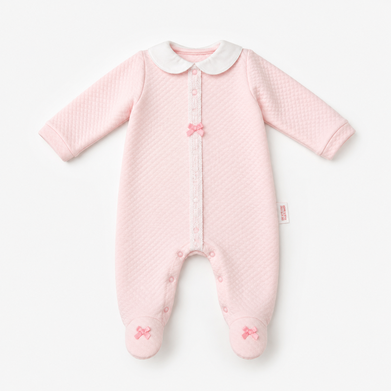 Baby Girls Pink Lace & Ribbon Bow All in One