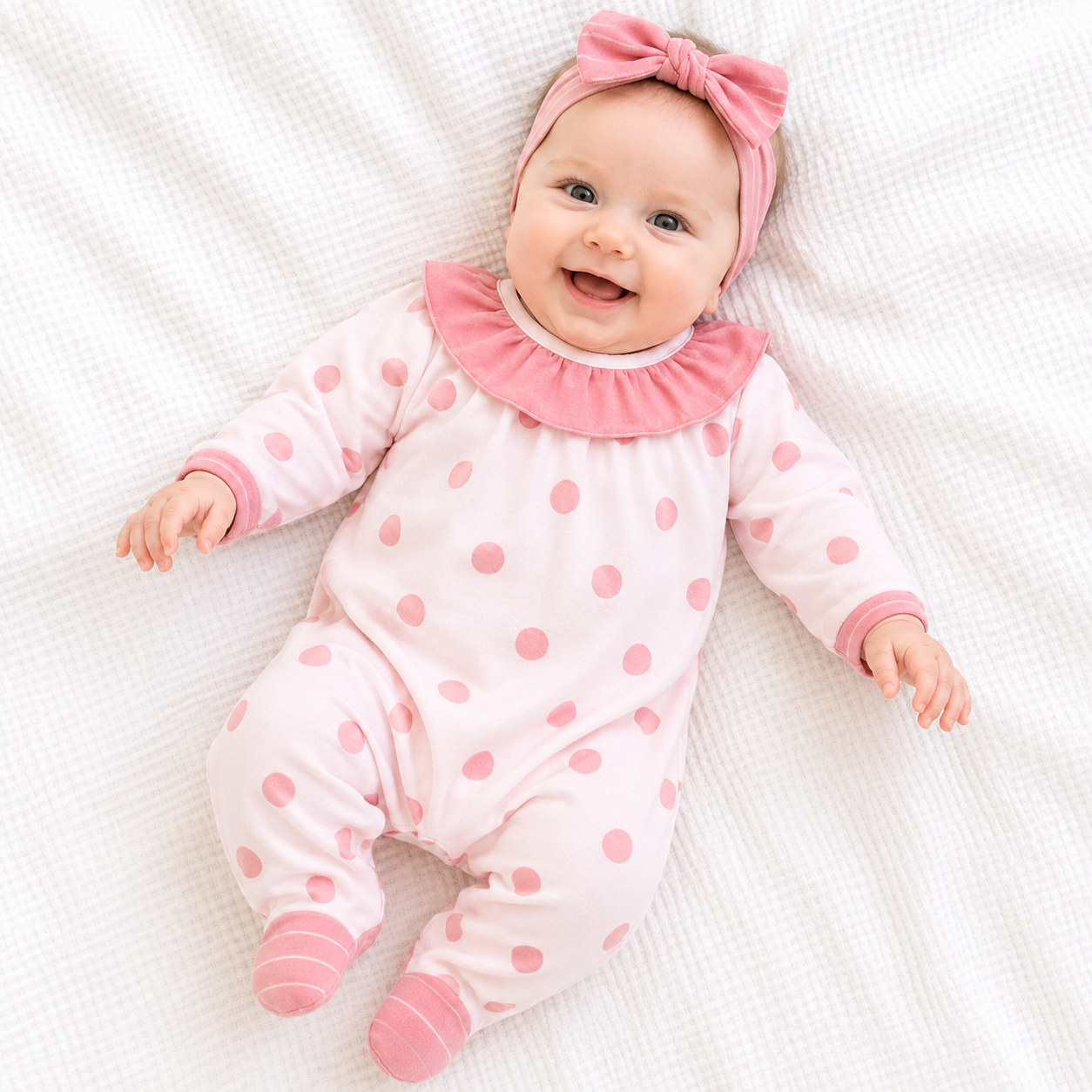 Pink Velour Polkadot Frilled Collar Romper