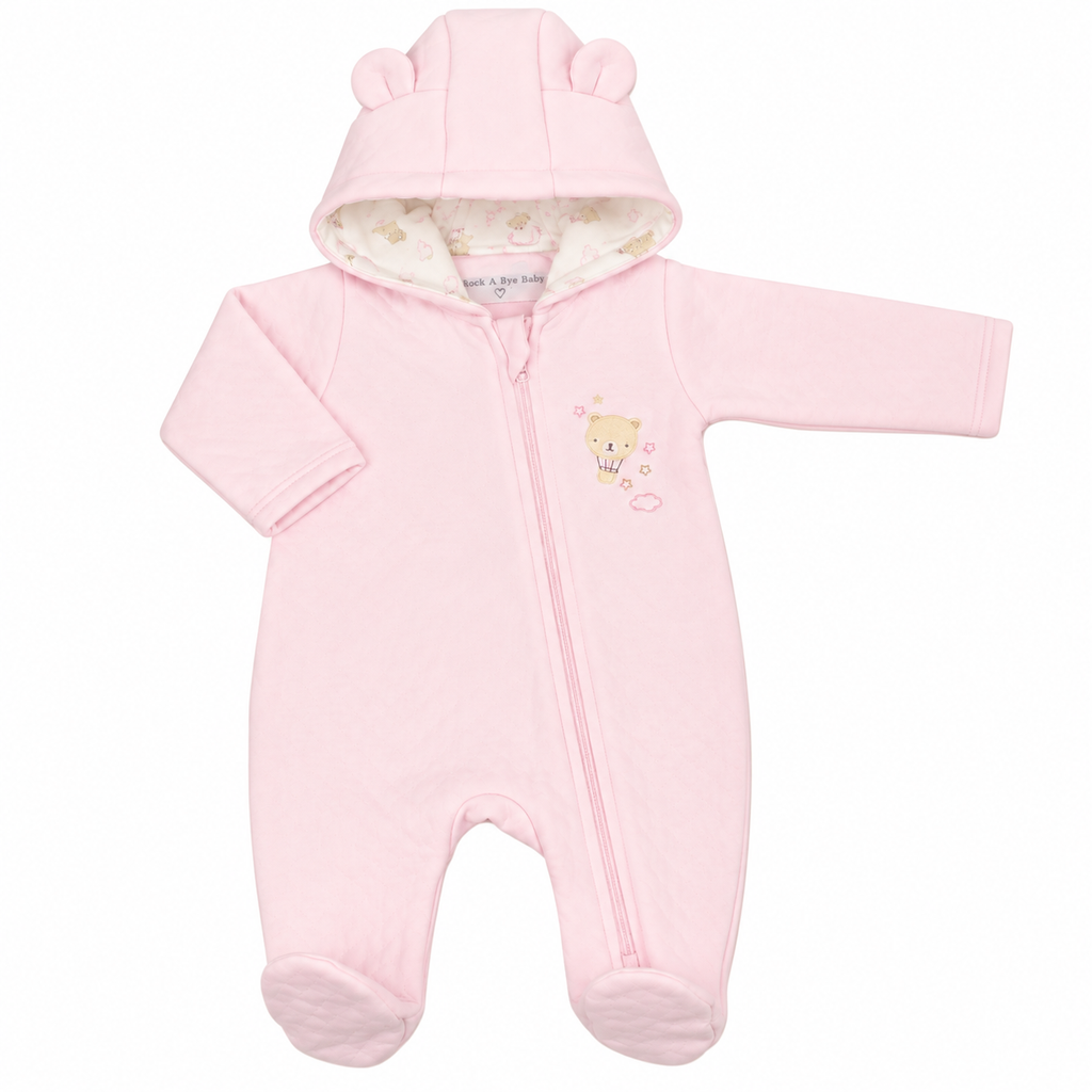 Pure & Soft Babywear Pink Bear Hooded All in One