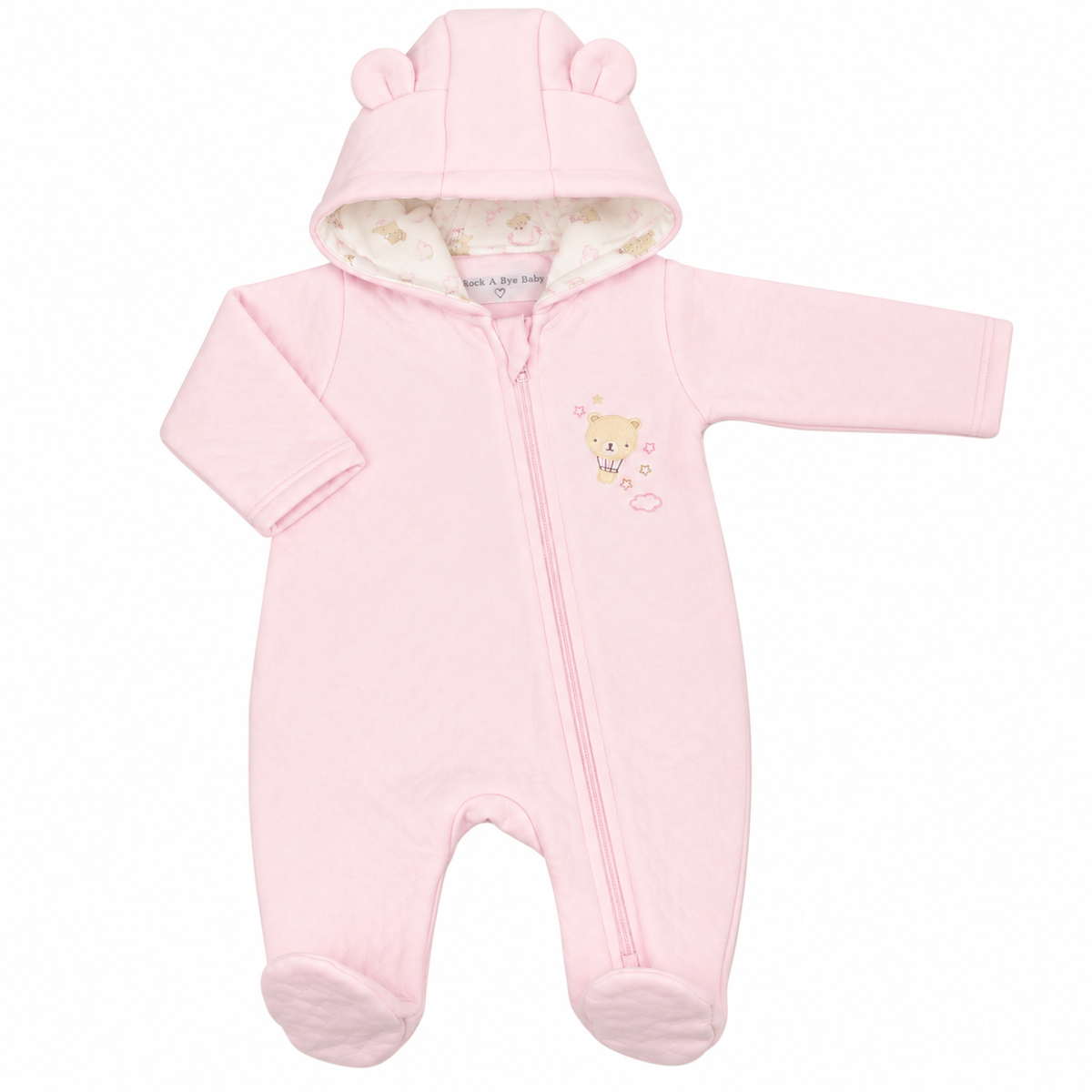 Pure & Soft Babywear Pink Bear Hooded All in One