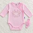 Pink 'Love' Embroidered Body & Headband Set - 9-12 months