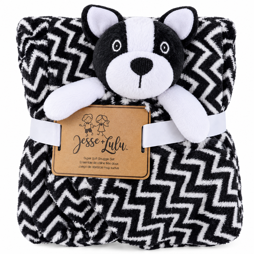 Chevron Baby Blanket & Plush Puppy Buddy Comforter