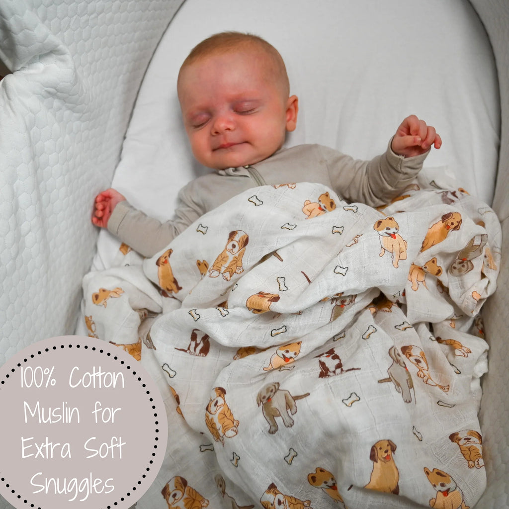 Lollybanks 'Woof Woof' Muslin Cotton Baby Swaddle Blanket