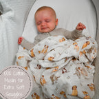 Lollybanks 'Woof Woof' Muslin Cotton Baby Swaddle Blanket