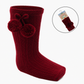 Burgundy Knee High Baby Socks with Pom Poms