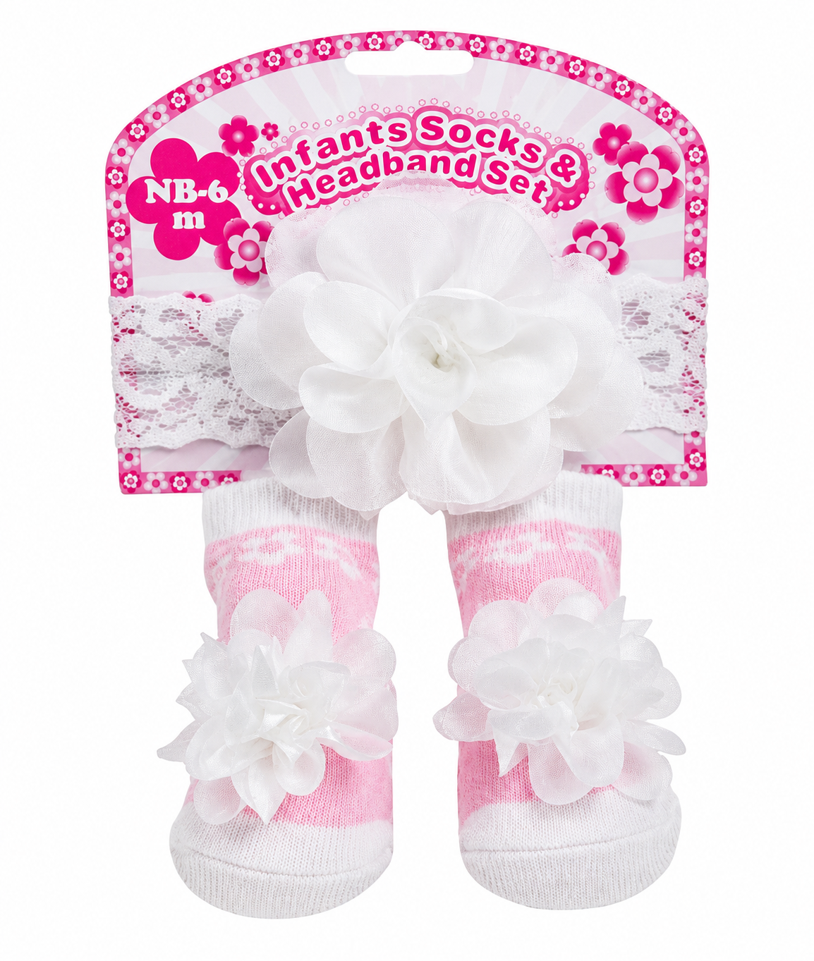 Baby Girls White Flower Socks & Headband Set