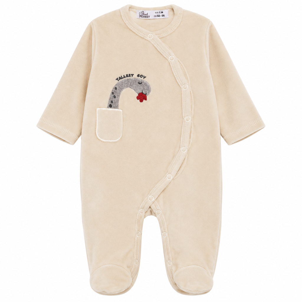 Baby Boys’ TALLEST BOY Cream Velour Romper