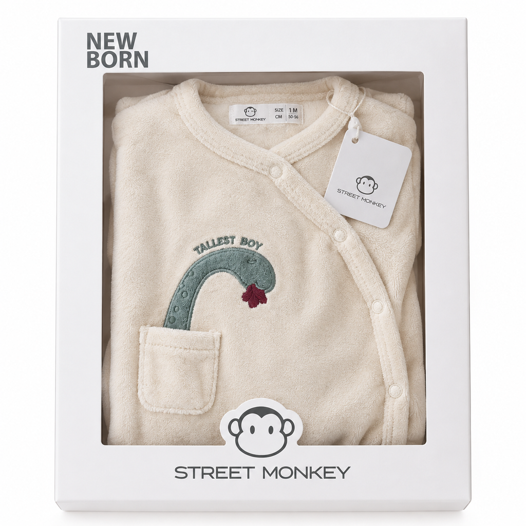 Baby Boys’ TALLEST BOY Cream Velour Romper