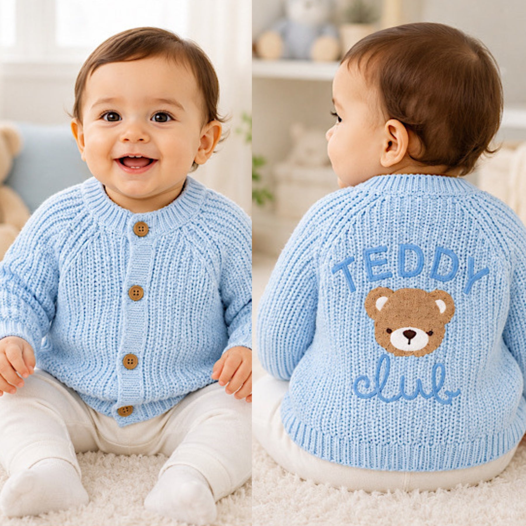 Teddy Club Blue Embroidered Baby Cardigan