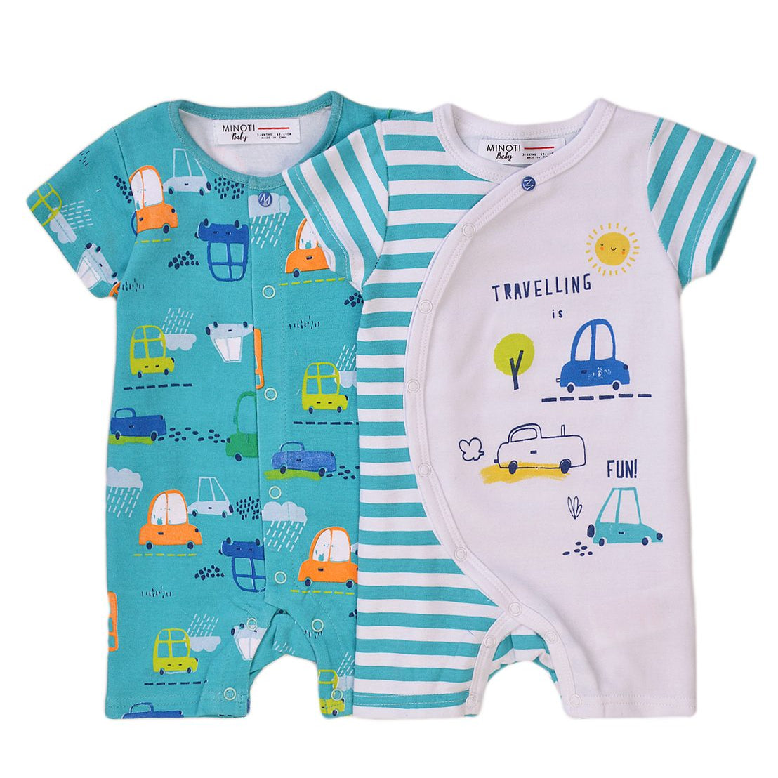 Adorbaby.co.uk set of 2 baby sun rompers with transport design