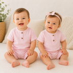 Pink Unisex Linen Style Baby Shirt & Shorts Set
